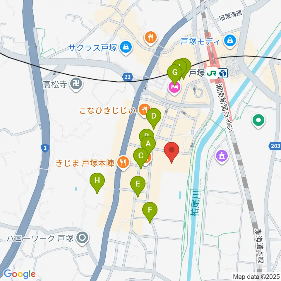 戸塚公会堂周辺のカフェ一覧地図