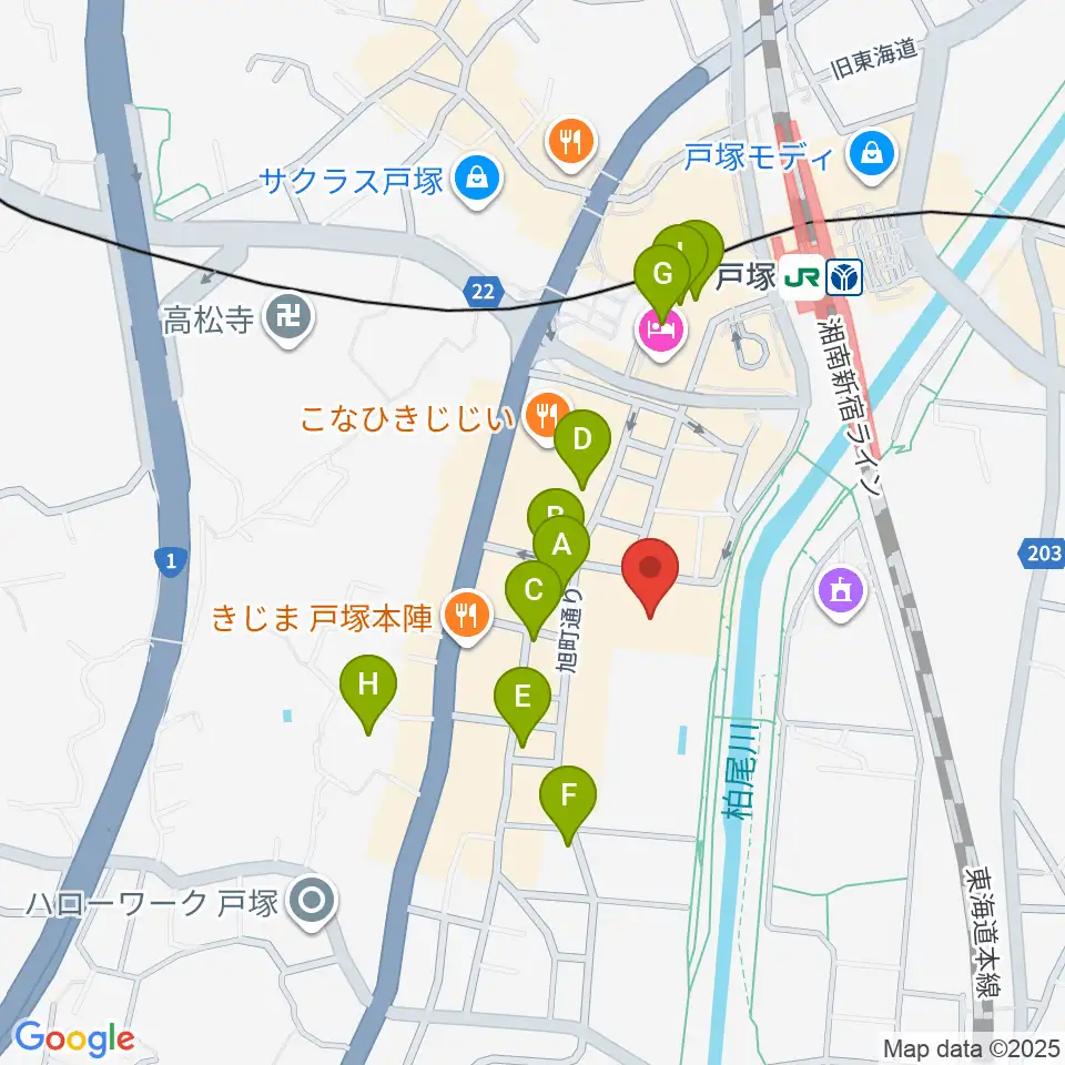 戸塚公会堂周辺のカフェ一覧地図