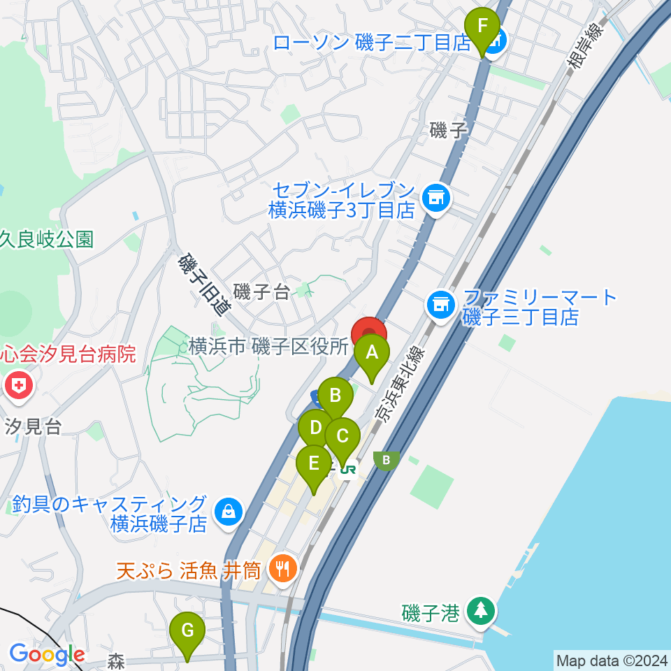 磯子公会堂周辺のカフェ一覧地図