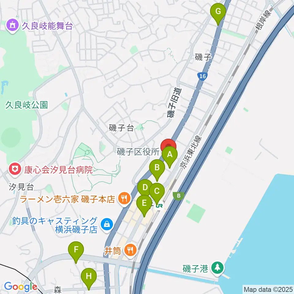磯子公会堂周辺のカフェ一覧地図