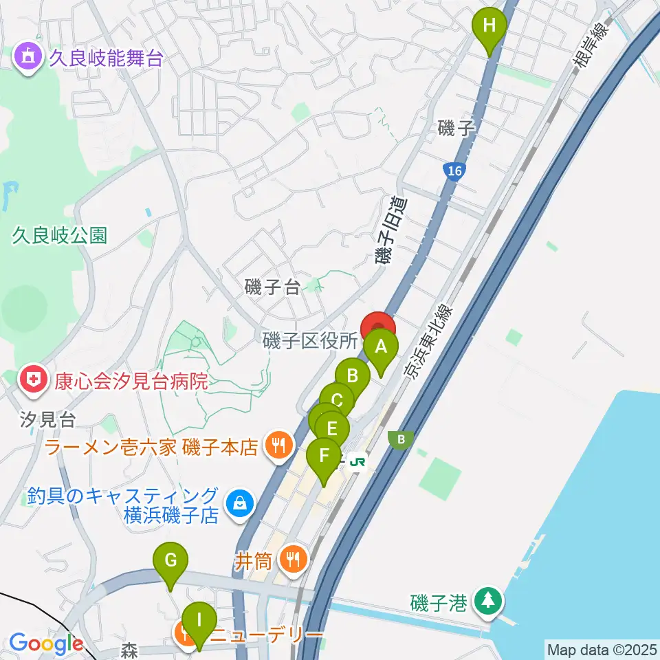 磯子公会堂周辺のカフェ一覧地図