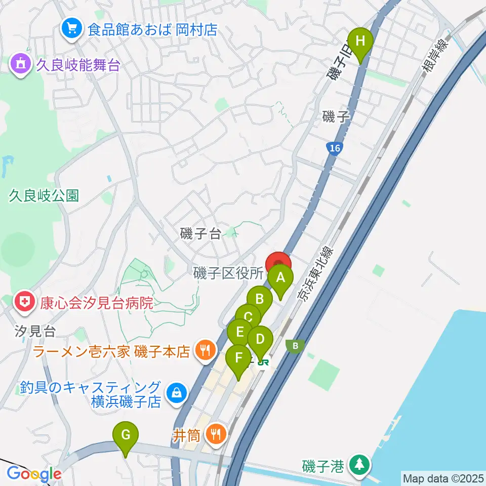 磯子公会堂周辺のカフェ一覧地図