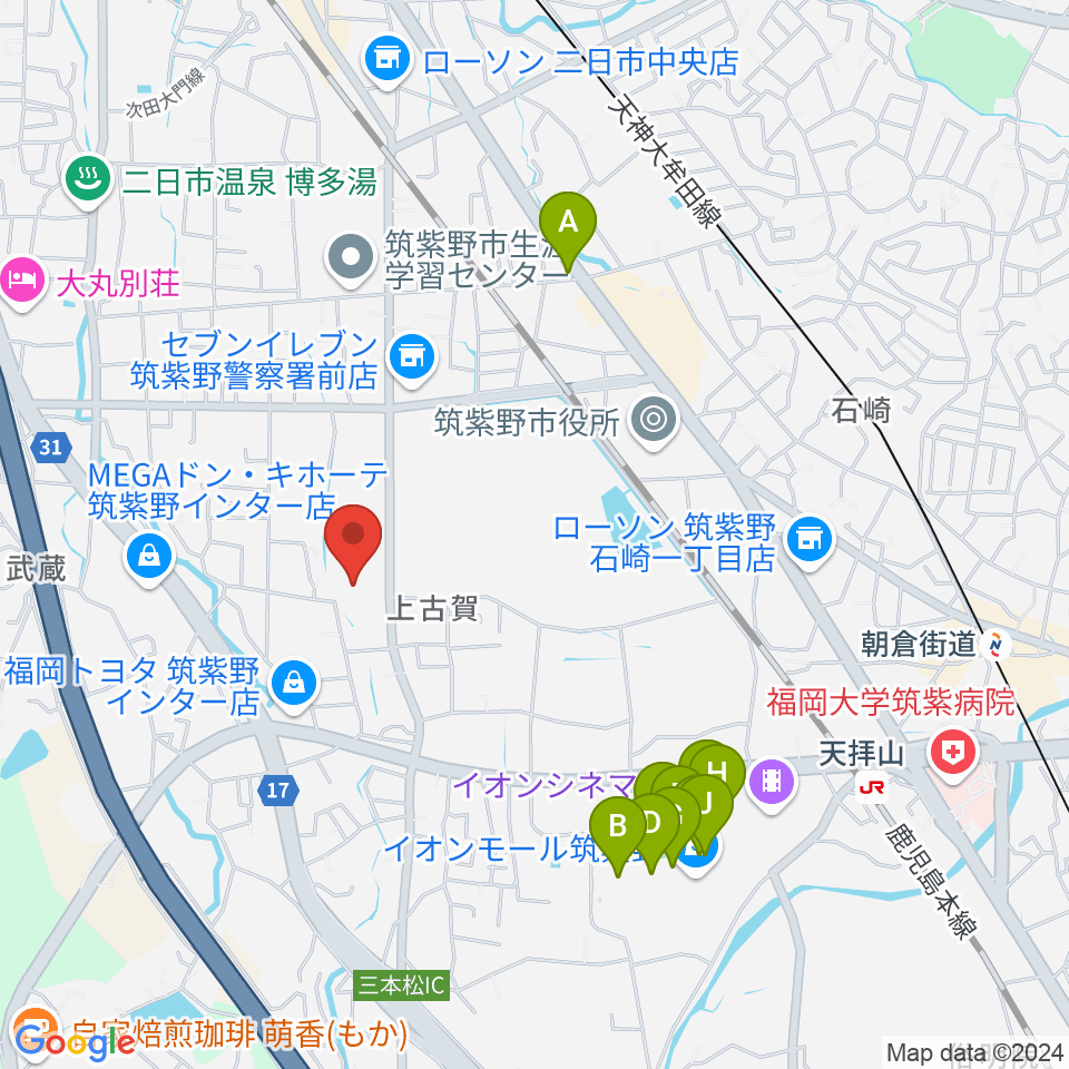 筑紫野市文化会館周辺のカフェ一覧地図