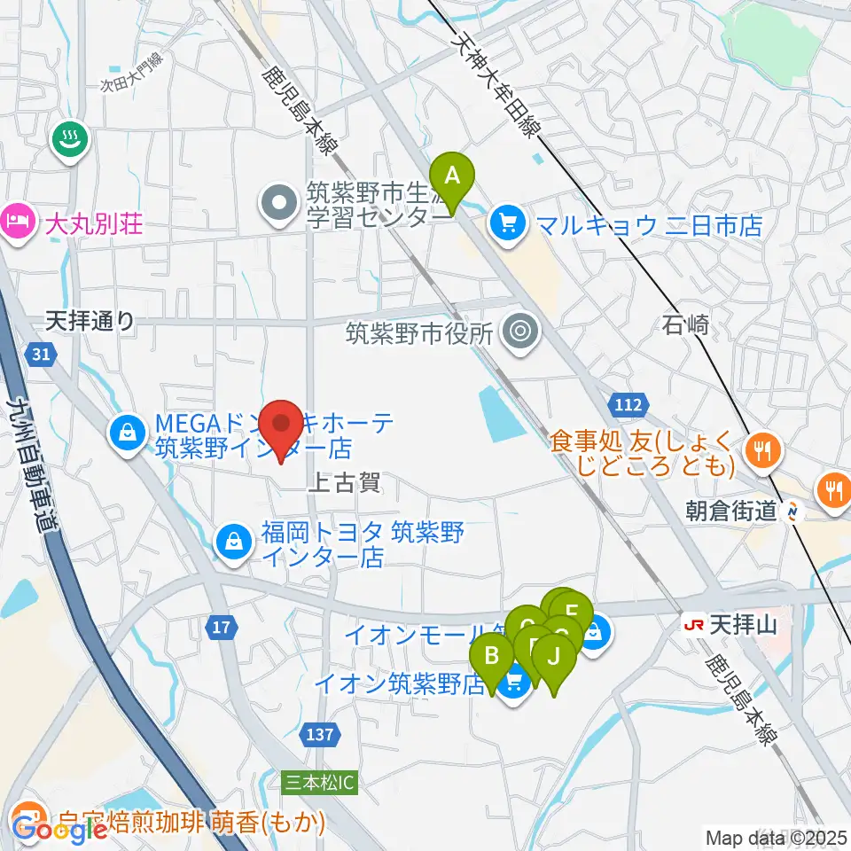 筑紫野市文化会館周辺のカフェ一覧地図