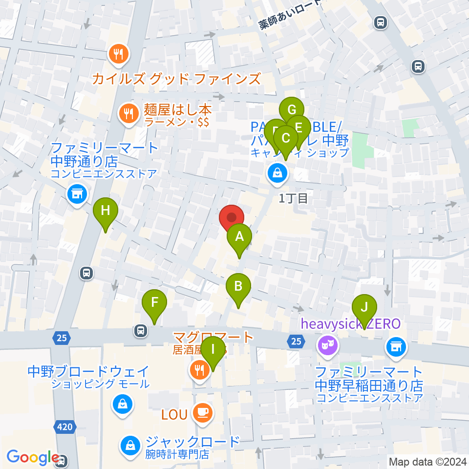 ナカノピグノウズ周辺のカフェ一覧地図