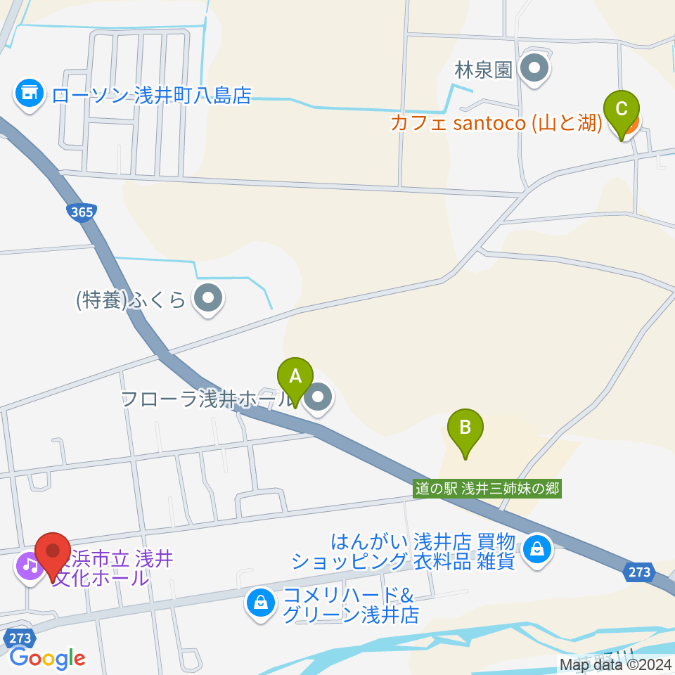 浅井文化ホール周辺のカフェ一覧地図