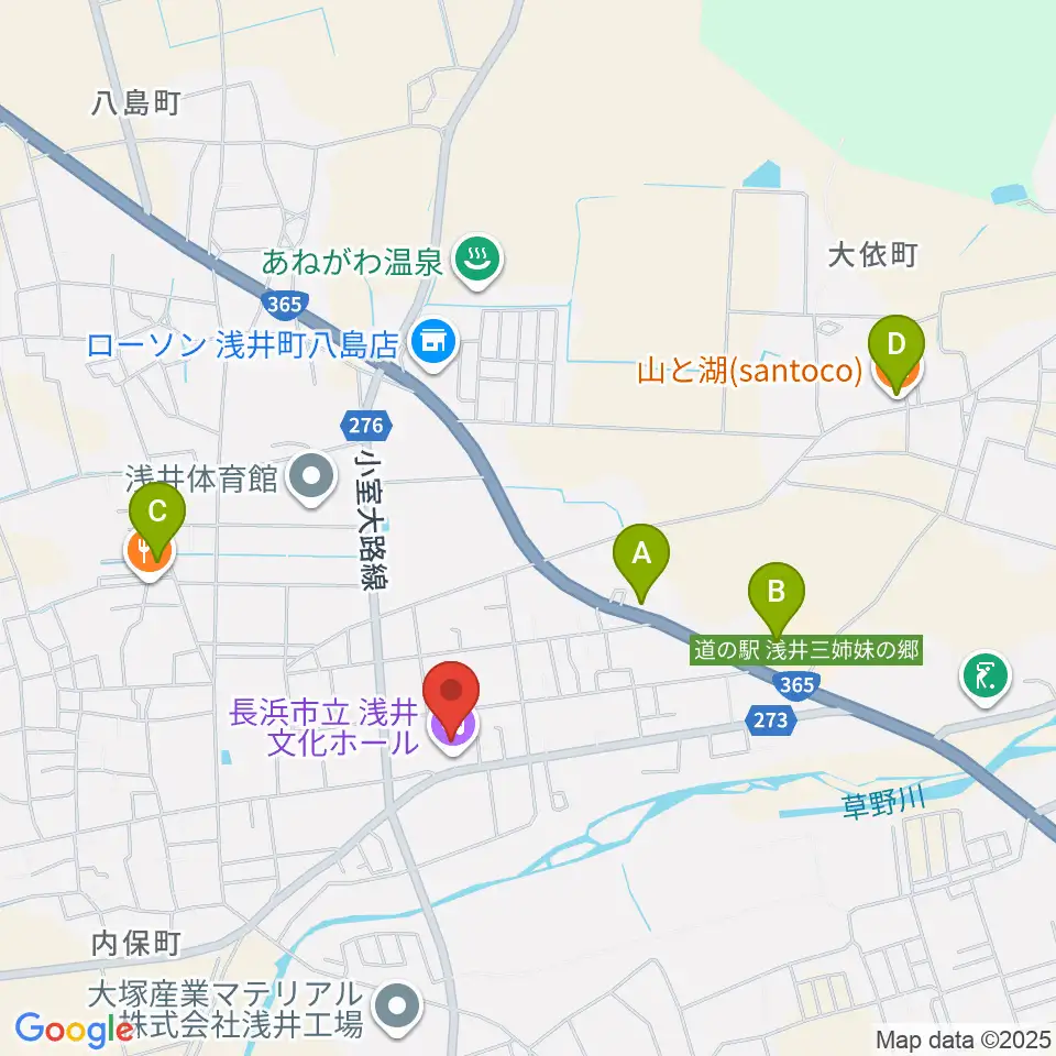 浅井文化ホール周辺のカフェ一覧地図