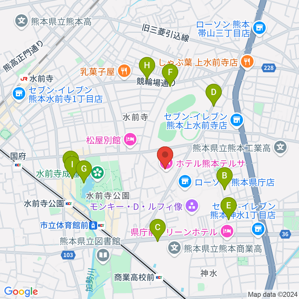 熊本テルサ テルサホール周辺のカフェ一覧地図