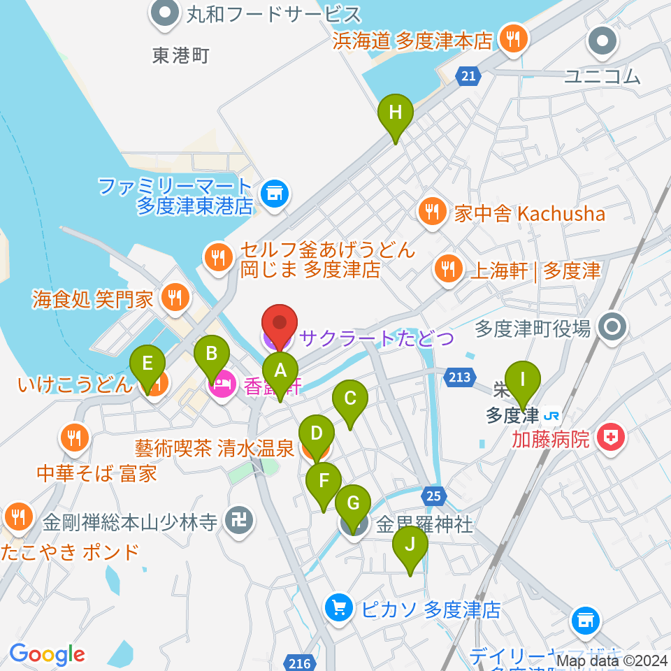 サクラートたどつ 多度津町民会館周辺のカフェ一覧地図