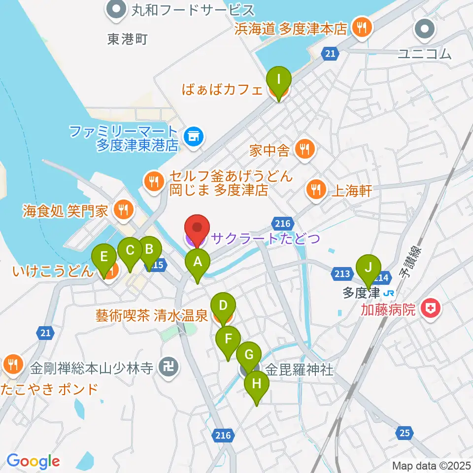 サクラートたどつ 多度津町民会館周辺のカフェ一覧地図