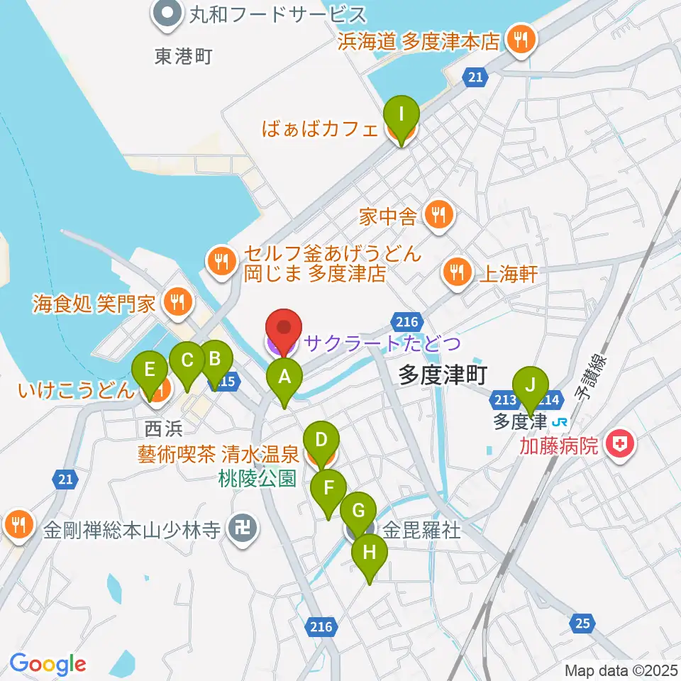 サクラートたどつ 多度津町民会館周辺のカフェ一覧地図