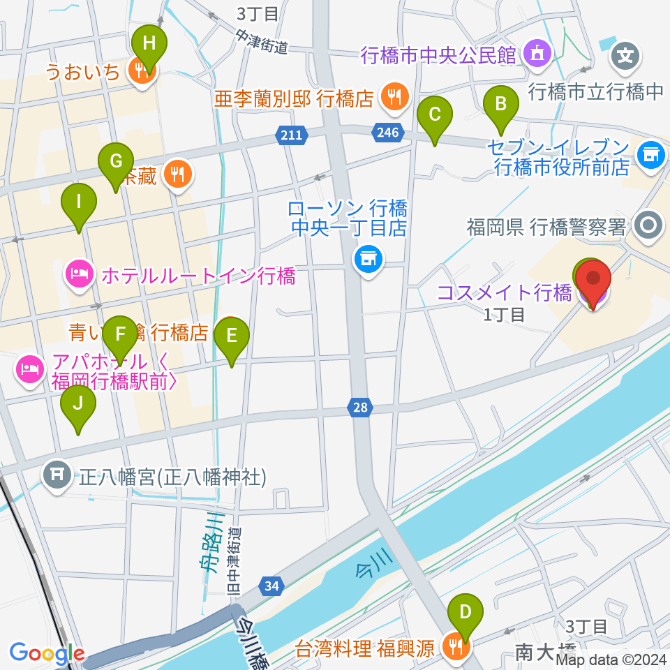 コスメイト行橋周辺のカフェ一覧地図