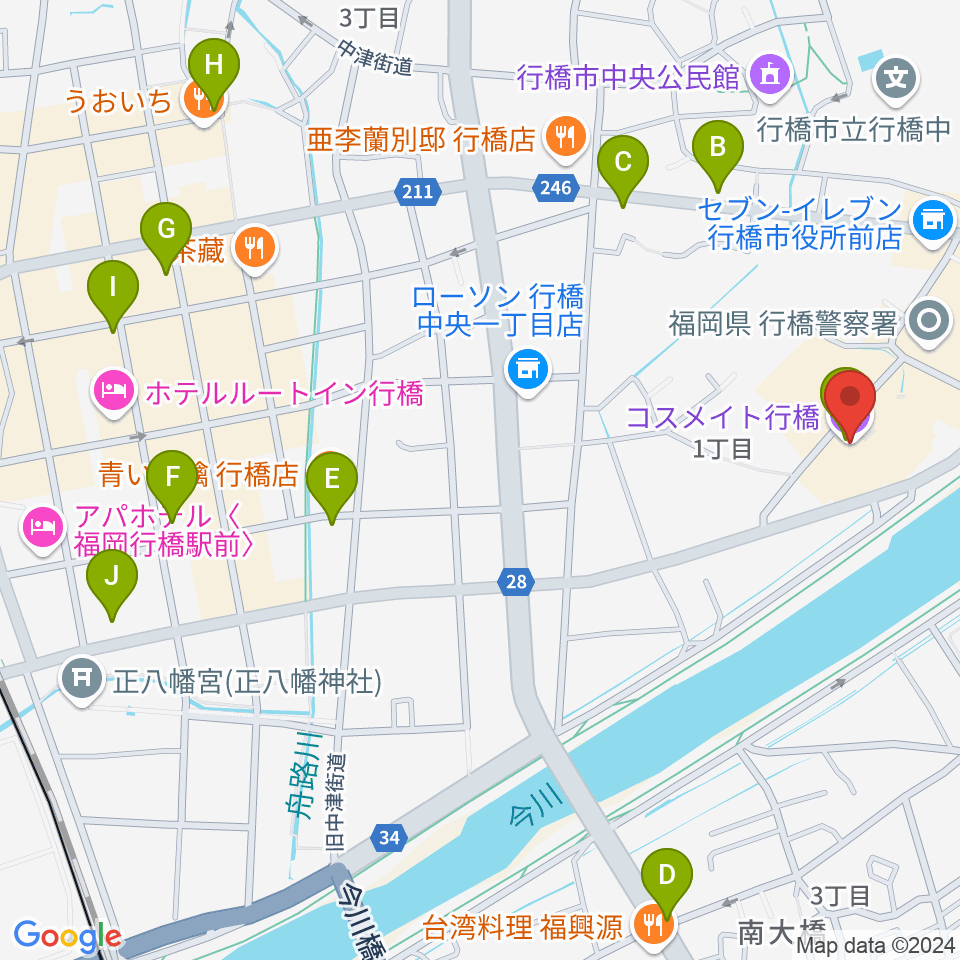 コスメイト行橋周辺のカフェ一覧地図