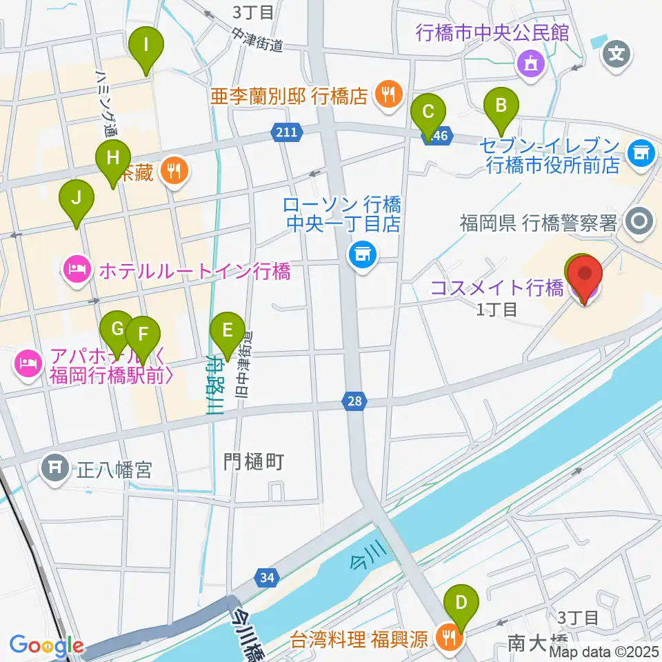 コスメイト行橋周辺のカフェ一覧地図