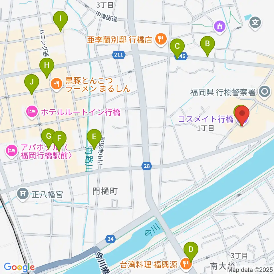 コスメイト行橋周辺のカフェ一覧地図