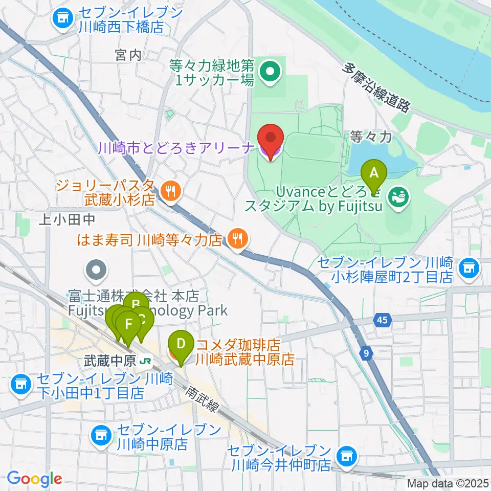 東急ドレッセとどろきアリーナ周辺のカフェ一覧地図