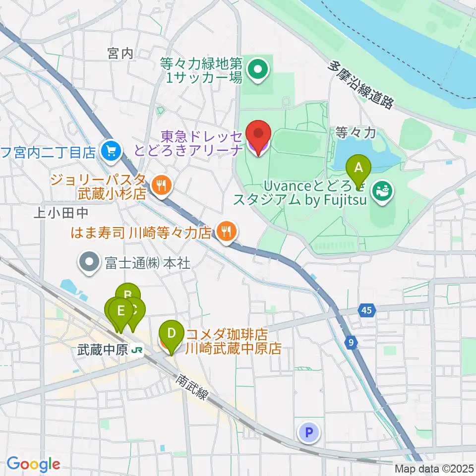 東急ドレッセとどろきアリーナ周辺のカフェ一覧地図