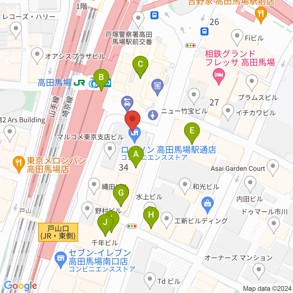 スタジオ音楽館 高田馬場駅前周辺のカフェ一覧地図