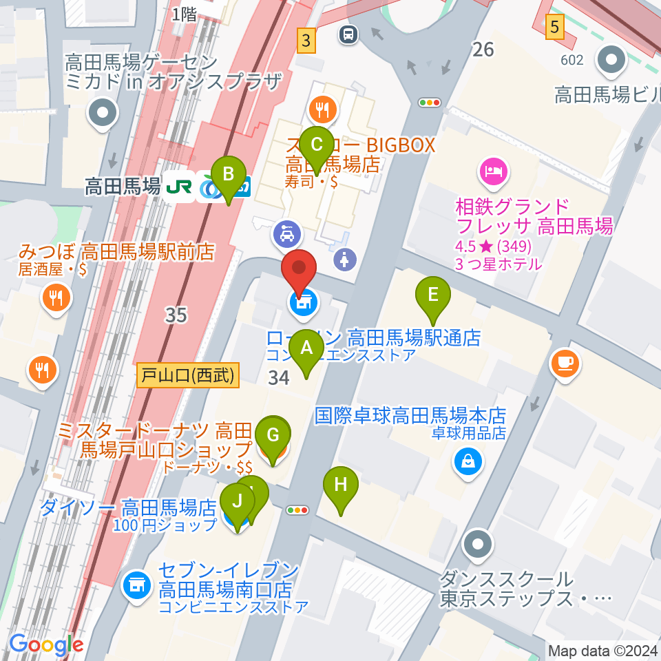 スタジオ音楽館 高田馬場駅前周辺のカフェ一覧地図