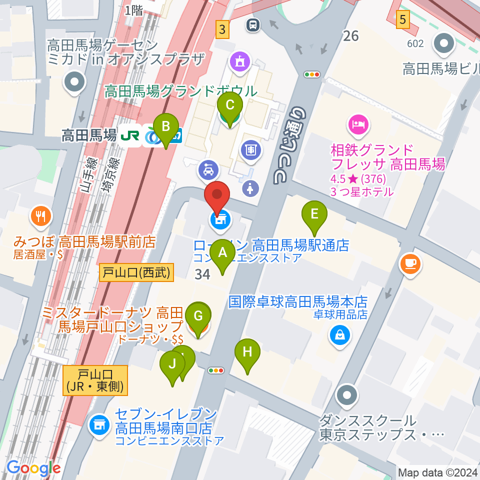 スタジオ音楽館 高田馬場駅前周辺のカフェ一覧地図