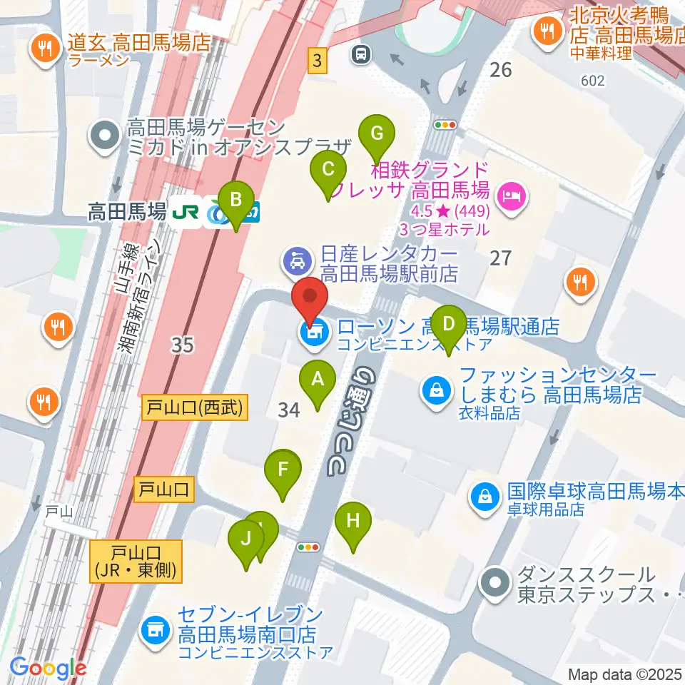 スタジオ音楽館 高田馬場駅前周辺のカフェ一覧地図