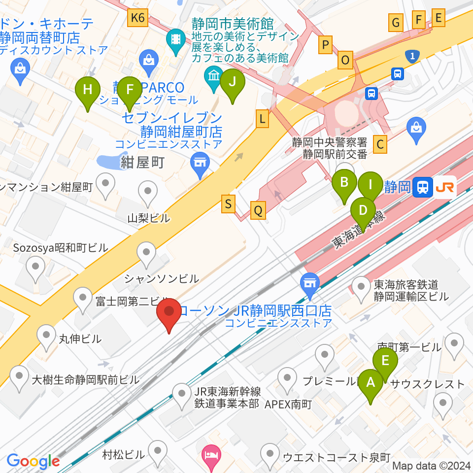 LIVE ROXY SHIZUOKA周辺のカフェ一覧地図