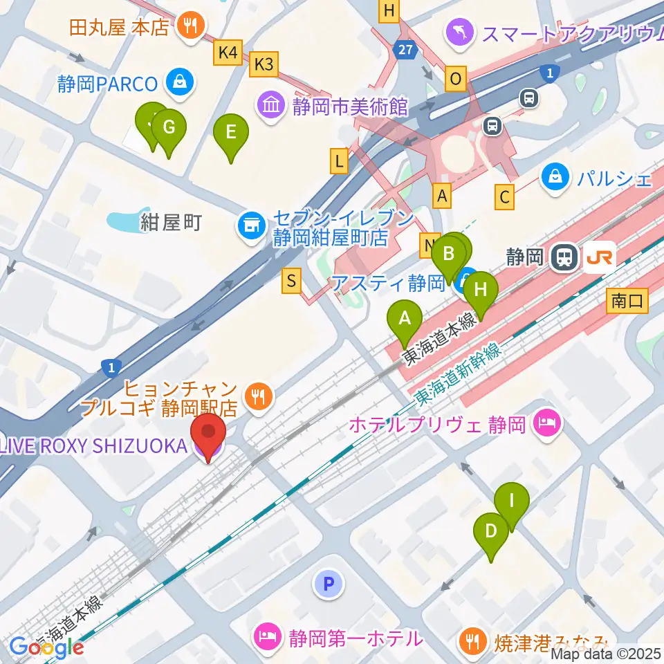 LIVE ROXY SHIZUOKA周辺のカフェ一覧地図