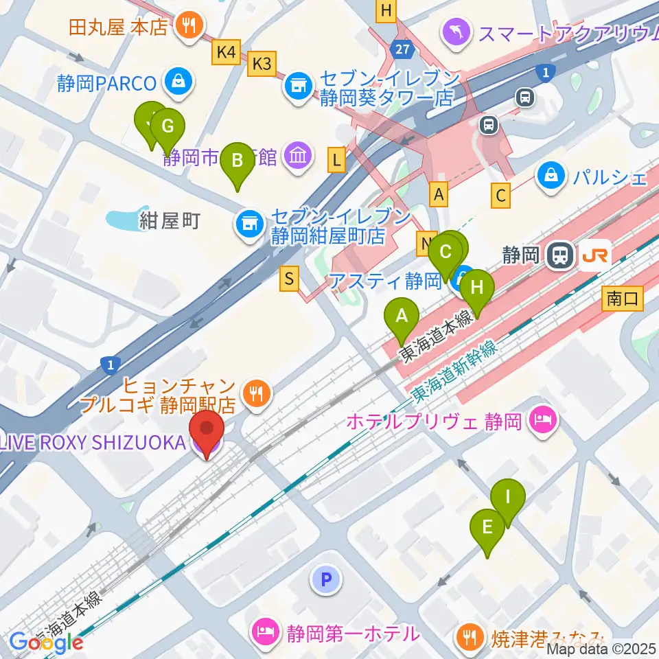 LIVE ROXY SHIZUOKA周辺のカフェ一覧地図