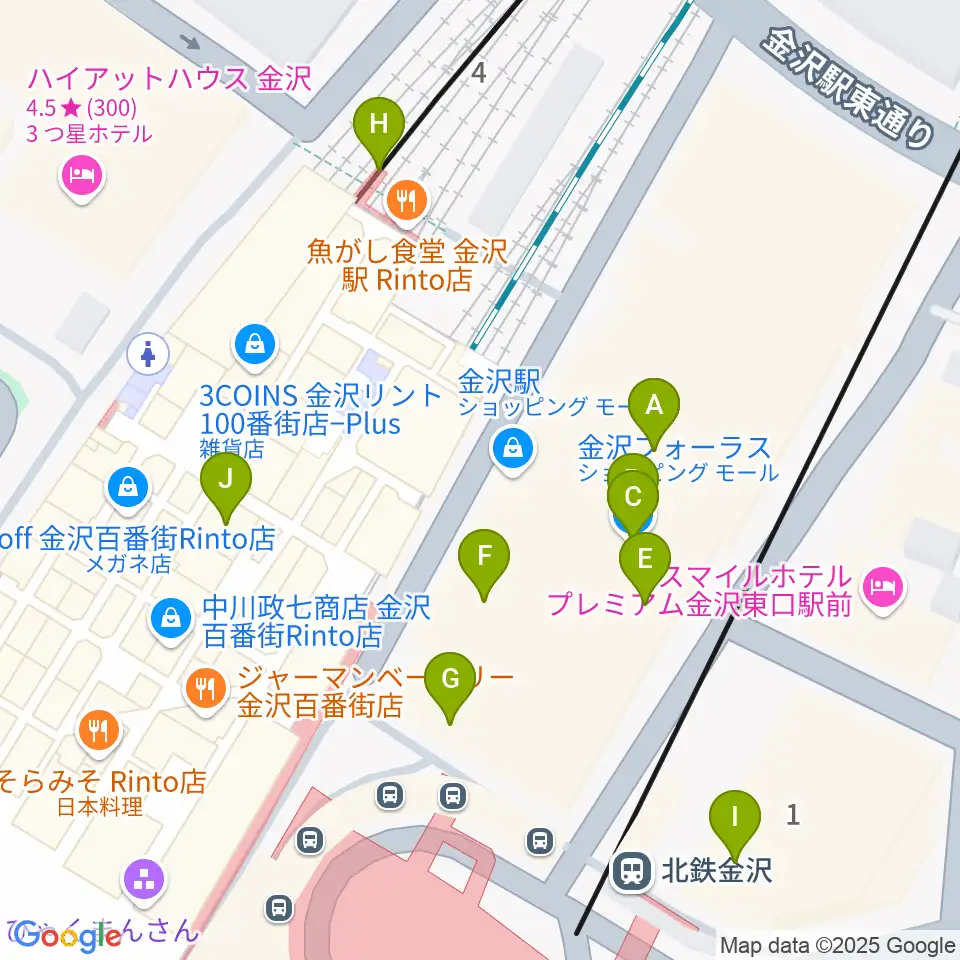 イオンシネマ金沢フォーラス周辺のカフェ一覧地図