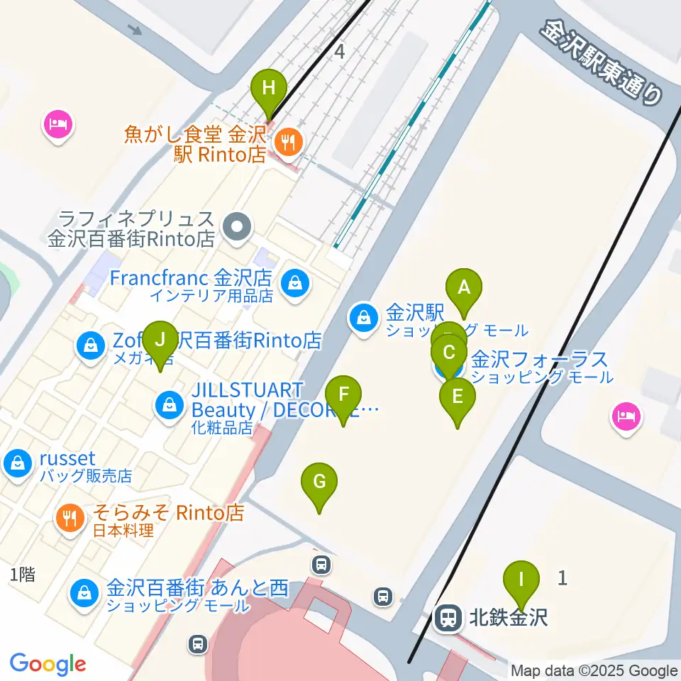 イオンシネマ金沢フォーラス周辺のカフェ一覧地図