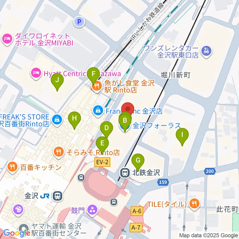 イオンシネマ金沢フォーラス周辺のカフェ一覧地図
