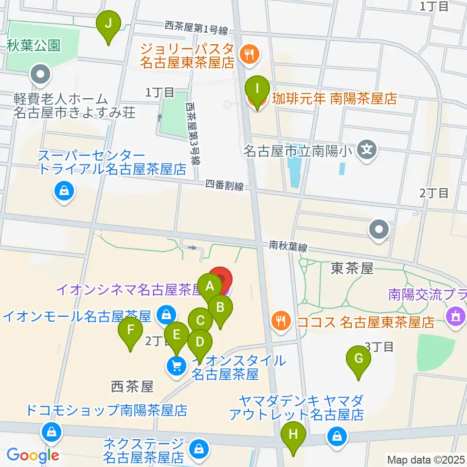 イオンシネマ名古屋茶屋周辺のカフェ一覧地図