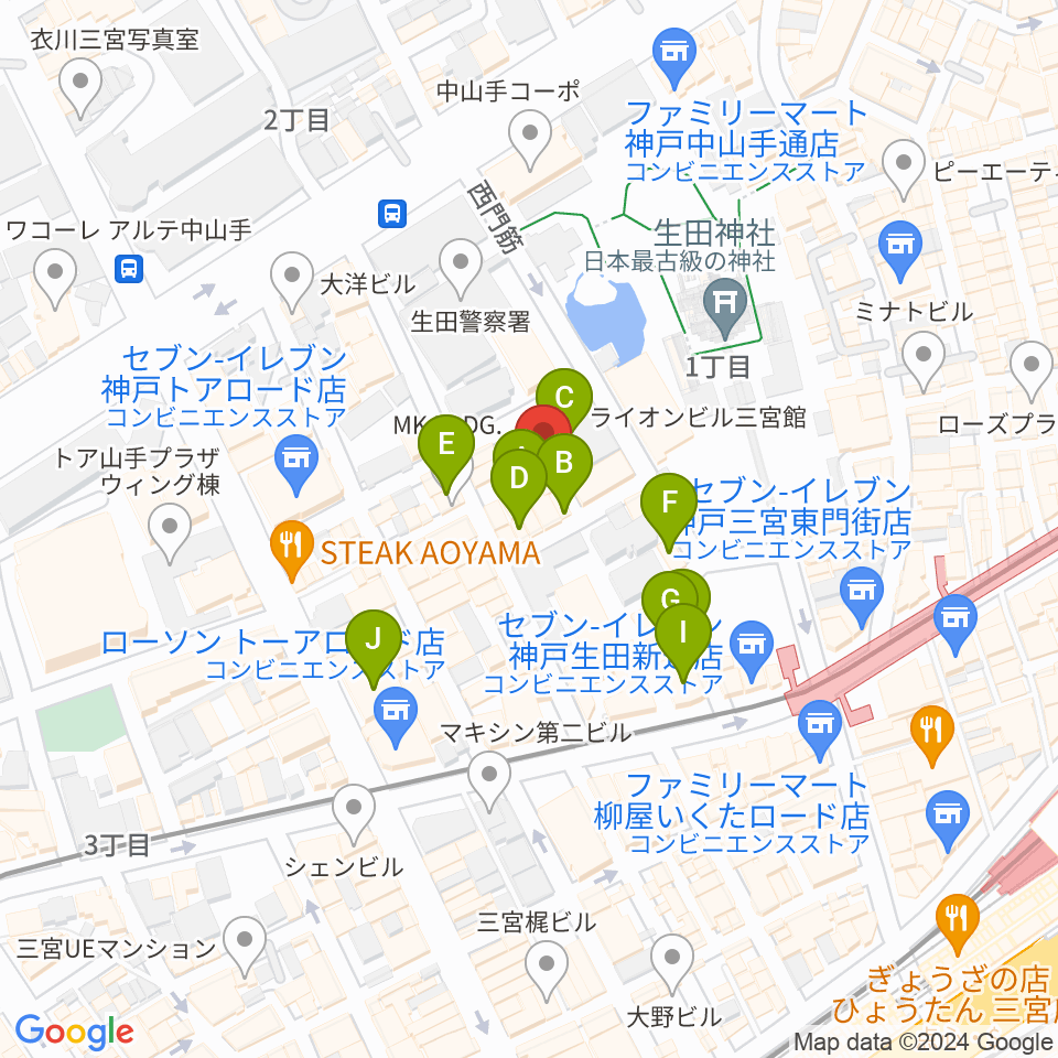 神戸かくれんぼ周辺のカフェ一覧地図