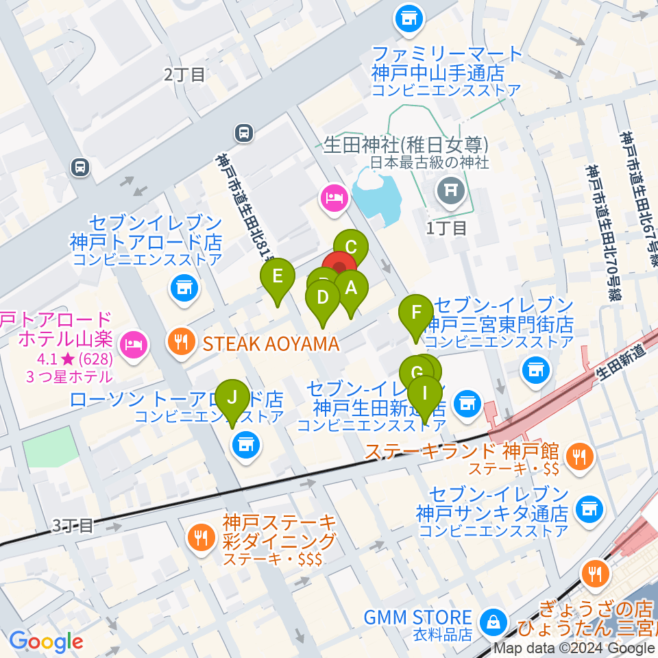 神戸かくれんぼ周辺のカフェ一覧地図