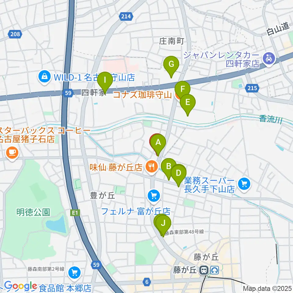 藤が丘ムーンストーン周辺のカフェ一覧地図