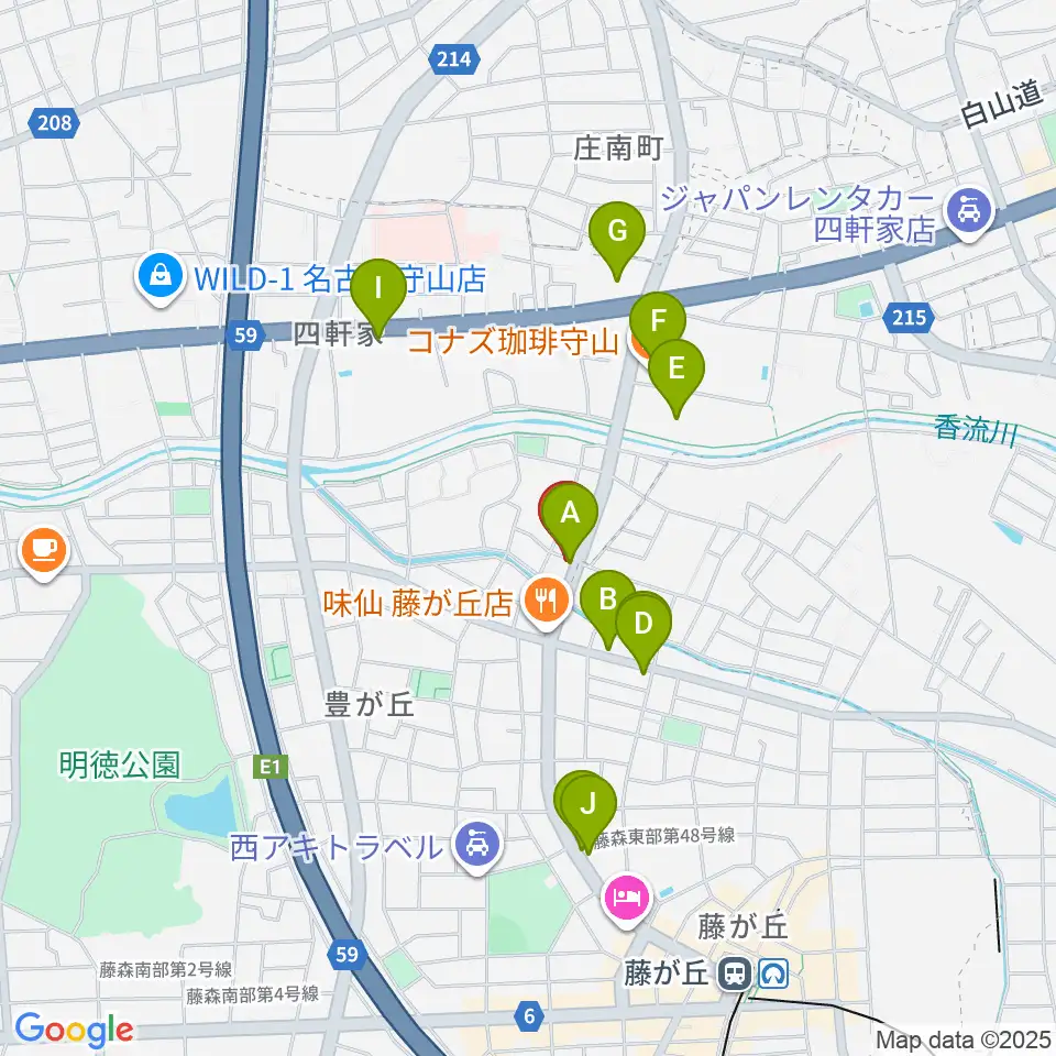 藤が丘ムーンストーン周辺のカフェ一覧地図