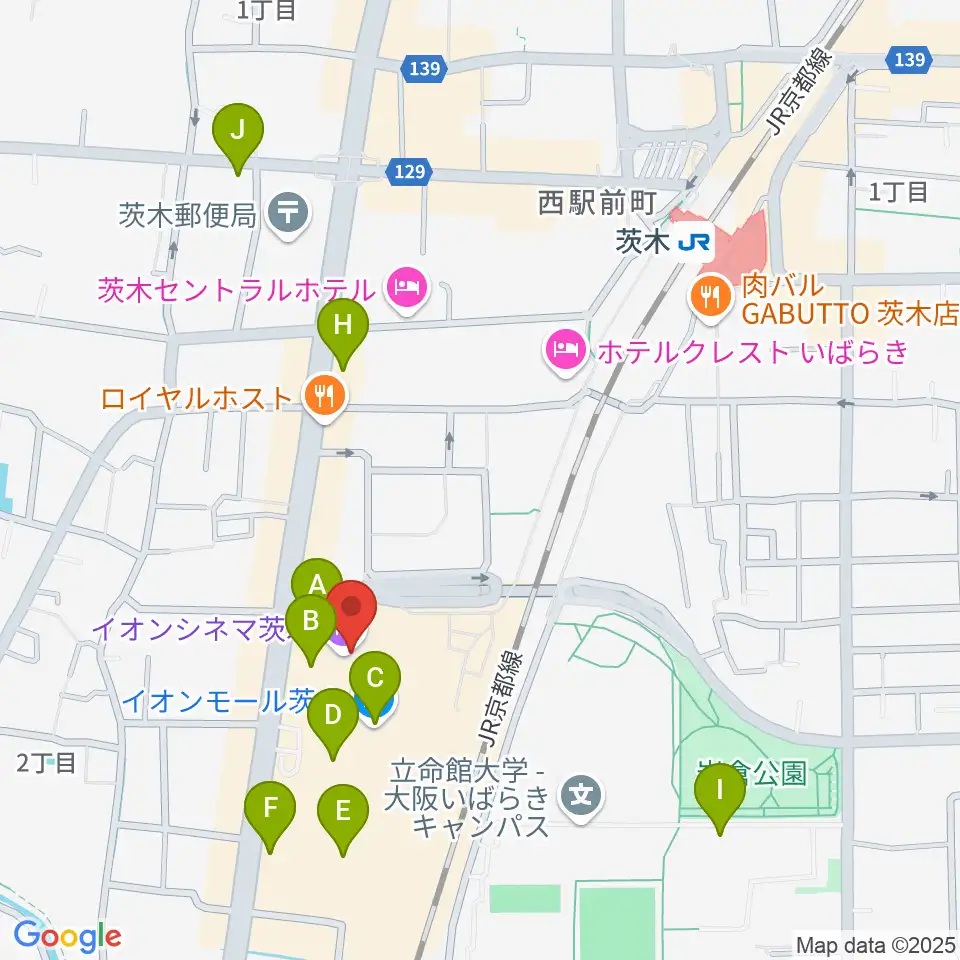 イオンシネマ茨木周辺のカフェ一覧地図