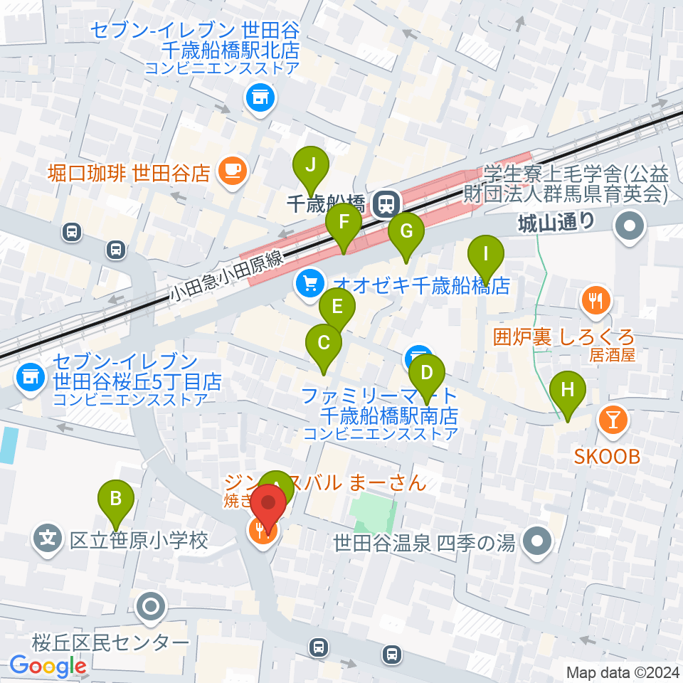 ユリミュージックキャンパス 千歳船橋教室周辺のカフェ一覧地図