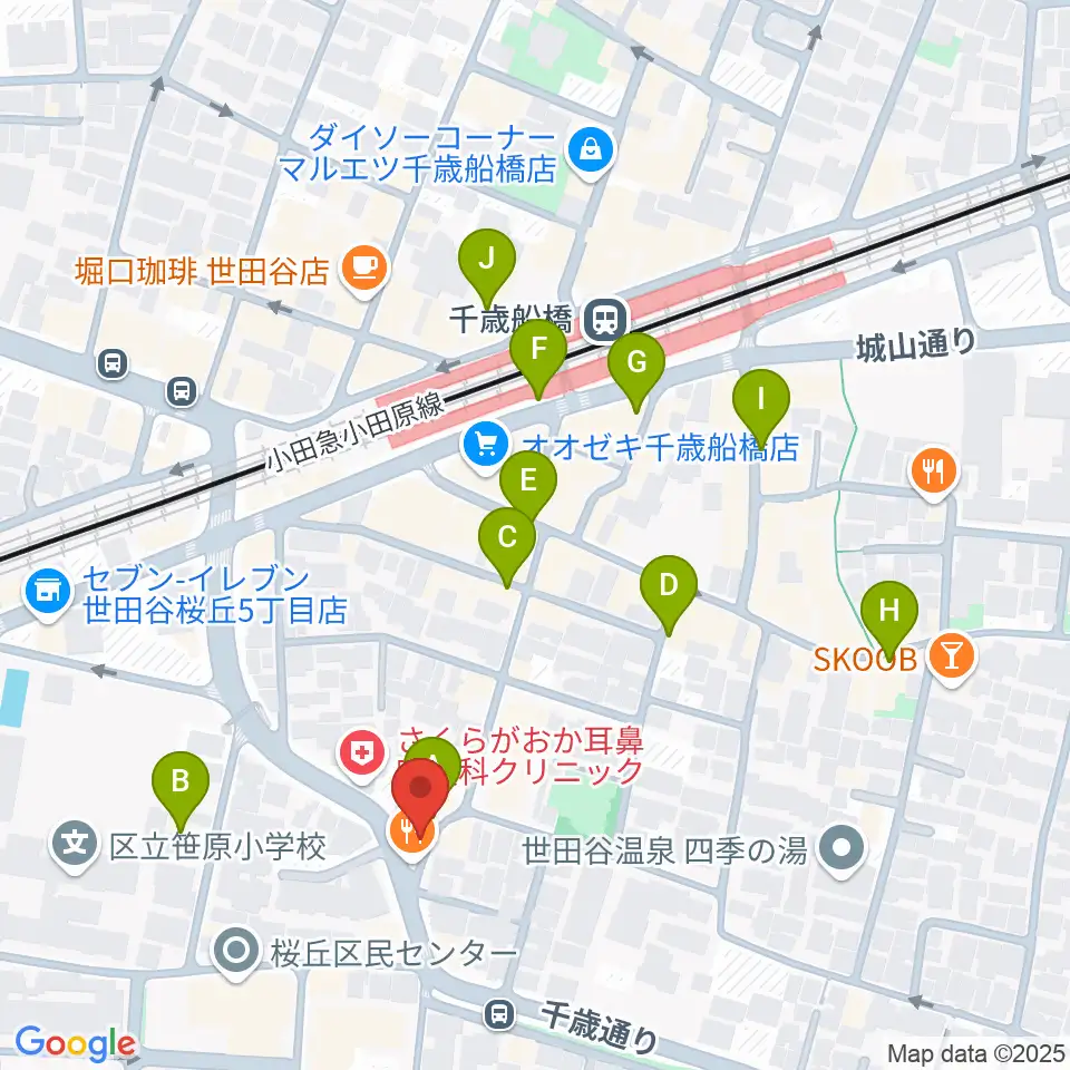 ユリミュージックキャンパス 千歳船橋教室周辺のカフェ一覧地図