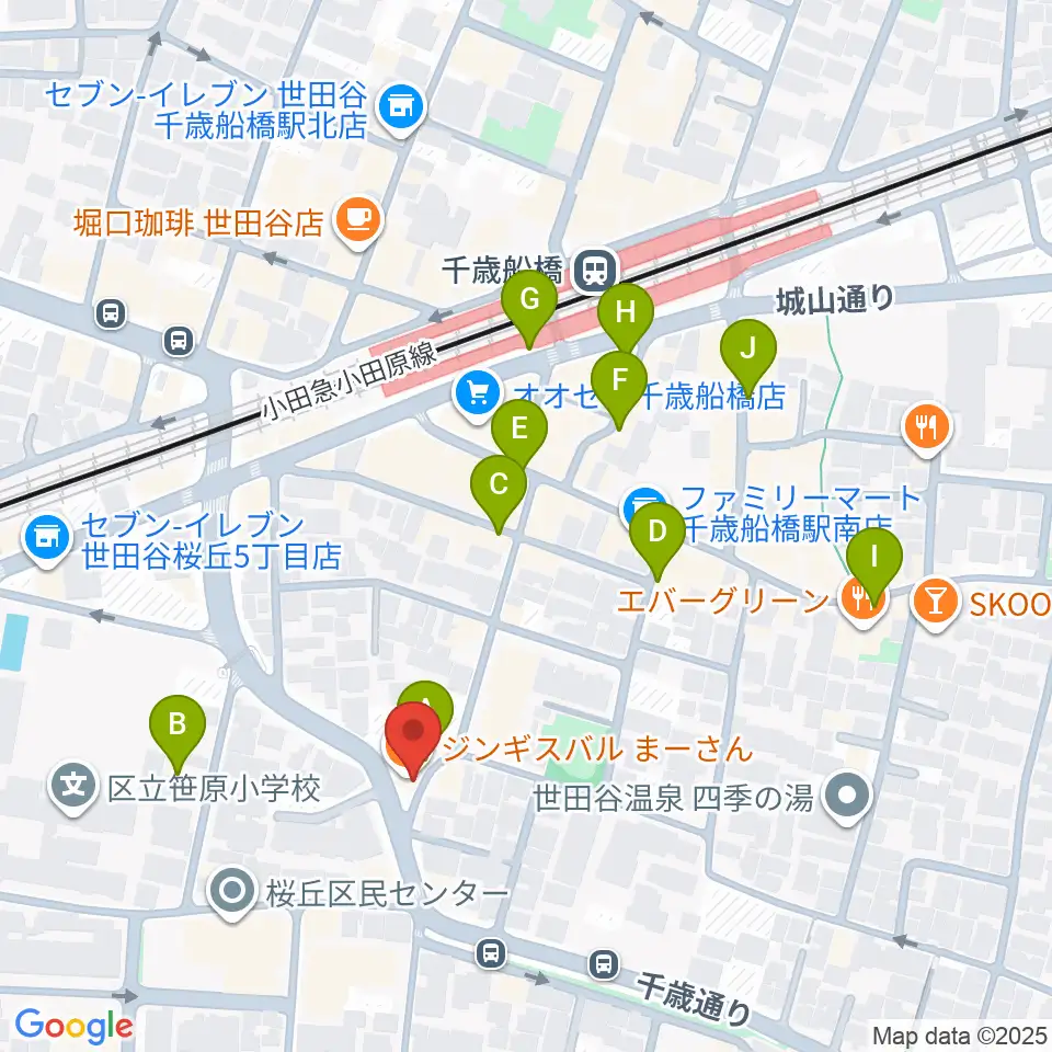 ユリミュージックキャンパス 千歳船橋教室周辺のカフェ一覧地図
