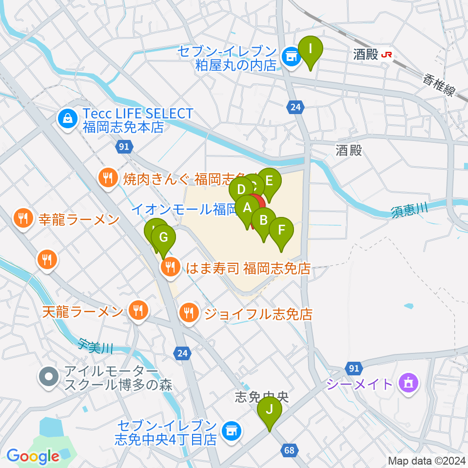 イオンシネマ福岡周辺のカフェ一覧地図