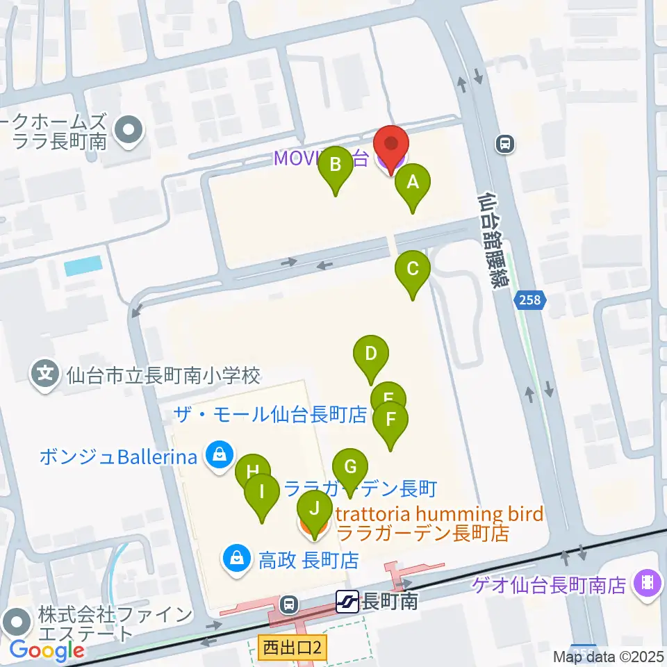MOVIX仙台周辺のカフェ一覧地図