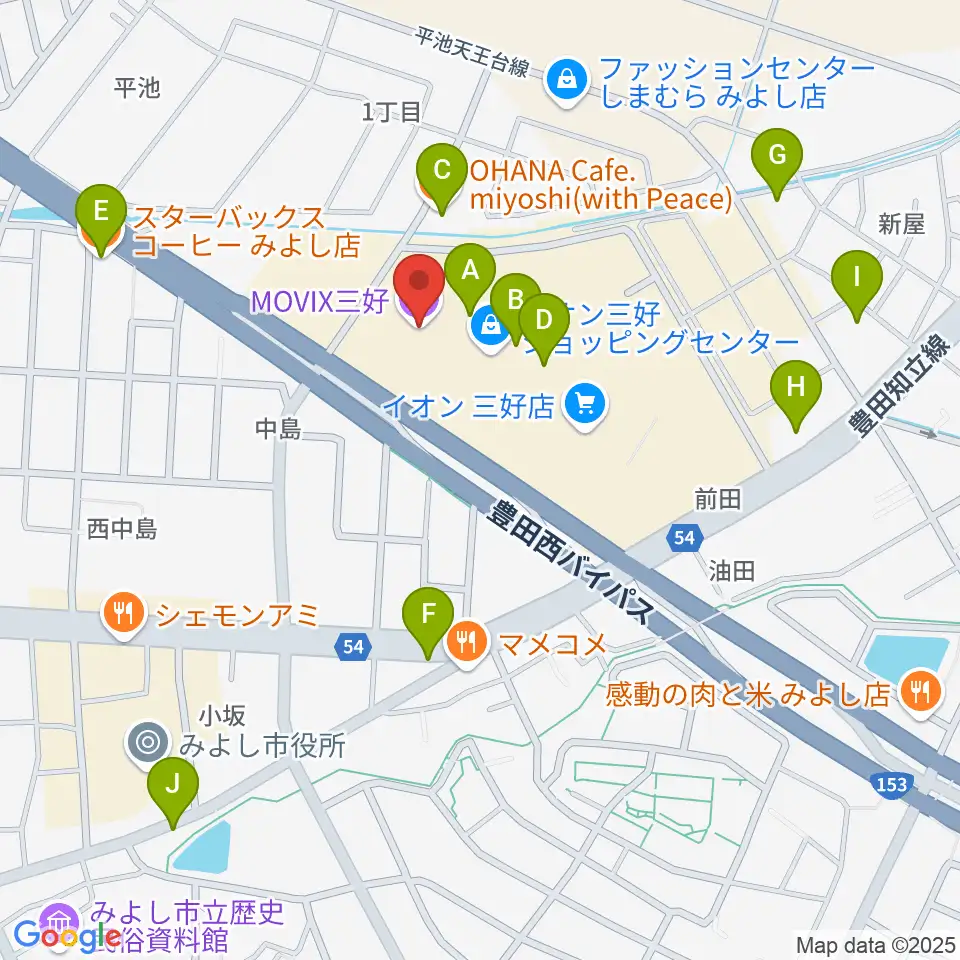 MOVIX三好周辺のカフェ一覧地図