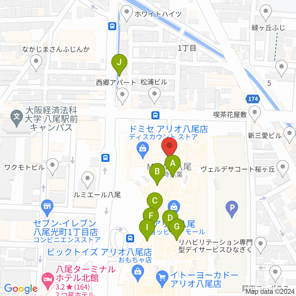 MOVIX八尾周辺のカフェ一覧地図