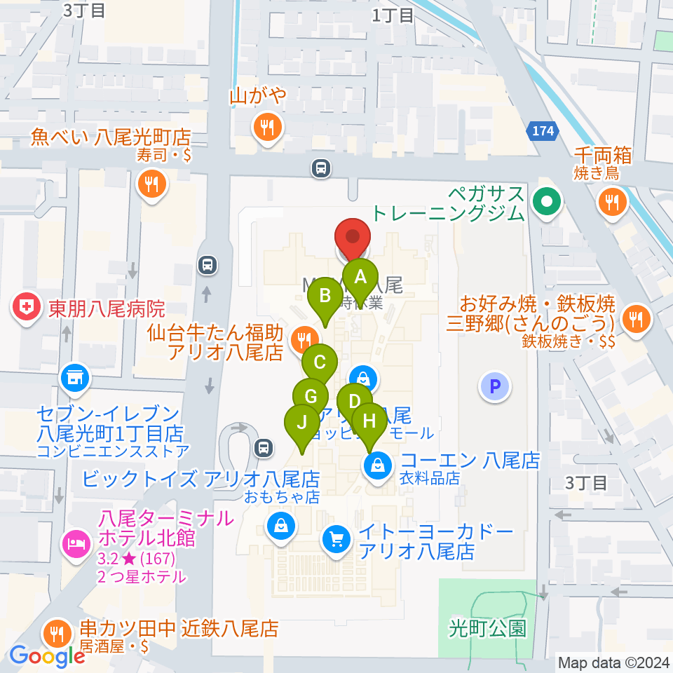 MOVIX八尾周辺のカフェ一覧地図