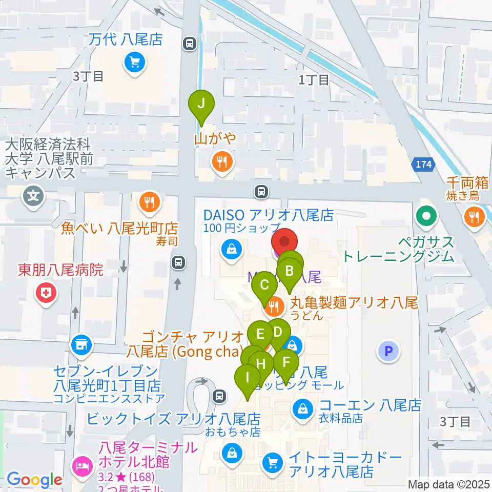 MOVIX八尾周辺のカフェ一覧地図