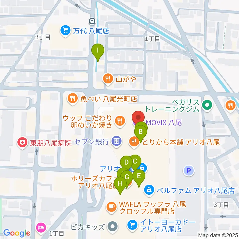MOVIX八尾周辺のカフェ一覧地図