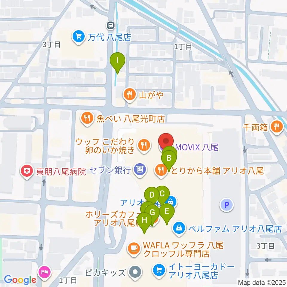MOVIX八尾周辺のカフェ一覧地図