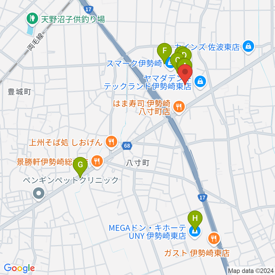 MOVIX伊勢崎周辺のカフェ一覧地図