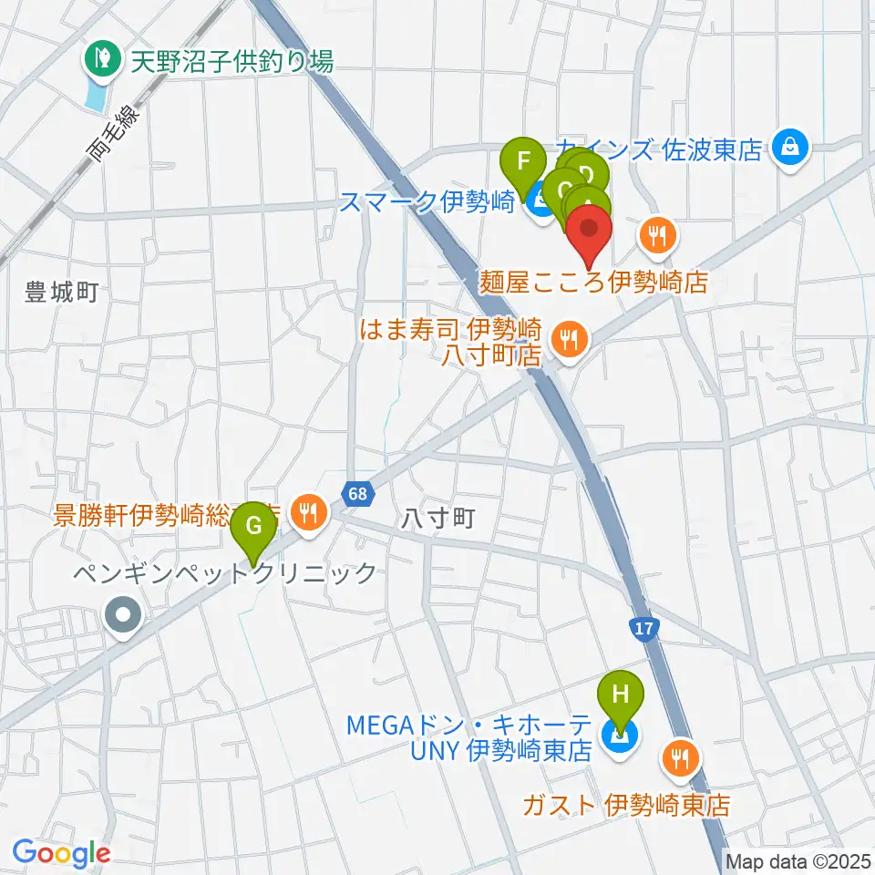 MOVIX伊勢崎周辺のカフェ一覧地図